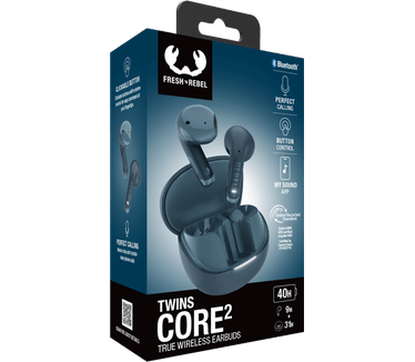 Hama Fresh 'n Rebel Twins Core 2 - Draadloze oordopjes - Bluetooth oortjes met 40 uur speeltijd - Met Microfoon en App - Steel Blue Groen