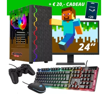ScreenON - Minecraft Edition Gaming Set - X104154 - V2 (GamePC.X104154 + 24 Inch Monitor + Toetsenbord + Muis + Controller + incl. €20 Steam tegoed)