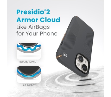 Speck Presidio2 Grip Apple iPhone 15 Charcoal Grey - with Microban