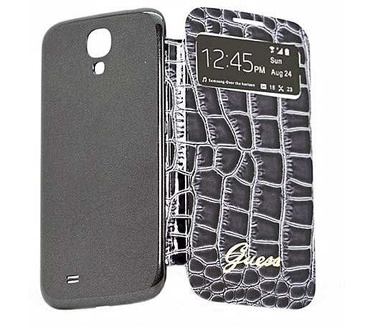 Guess Samsung Galaxy S4 Mini I9190, I9192 en I9195 Originele Smart View Folio Krokodil hoesje - Zwart Zwart