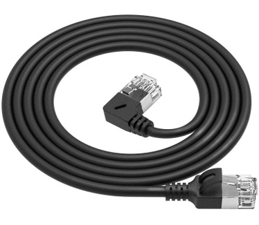 ACT Zwarte 3 m U/FTP CAT6A LSZH Slimline patchkabel met RJ45 connectoren recht naar 90° haaks links