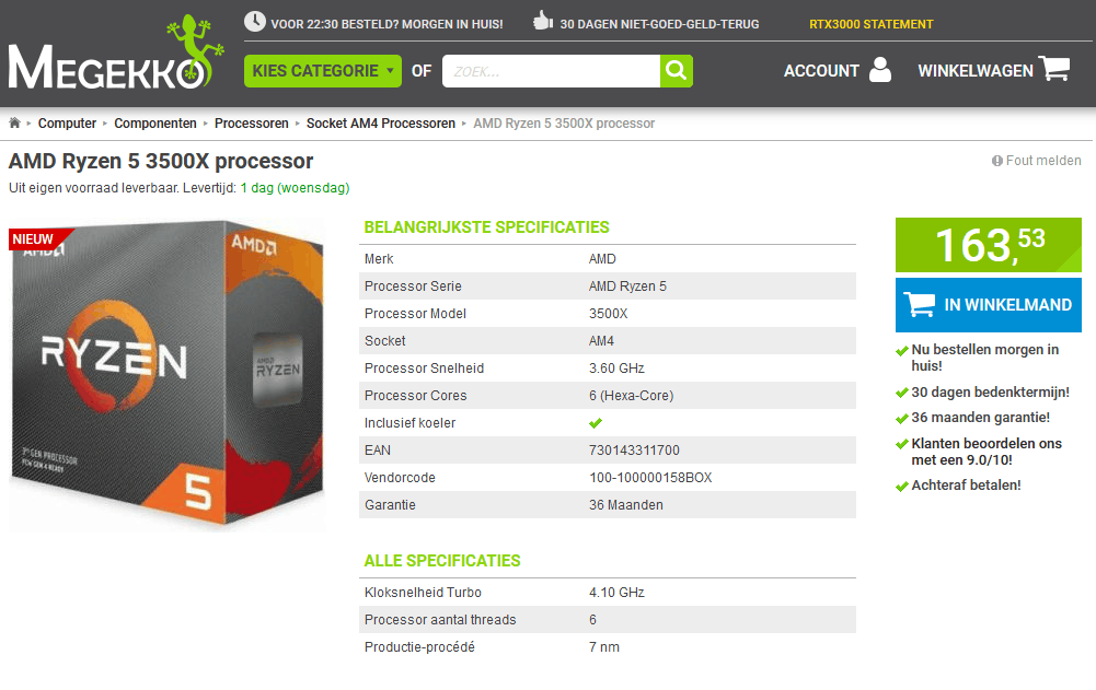 Amd Ryzen 5 3500x Beschikbaar Bij Megekko Processors Moederborden Geheugen Got