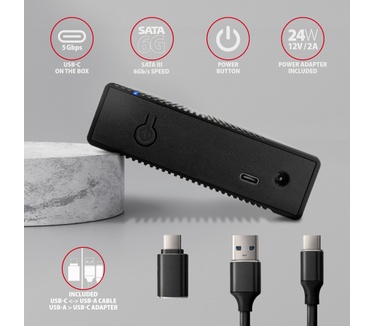 Axagon EE35-GTR USB-C 5Gbps - SATA 6G, 3.5 RIBBED box BLACK - USB Typ C