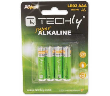 Techly Blister 4 Batteries High Power Mini Stilo AAA Alkaline LR03 1.5V IBT-KAL-LR03T