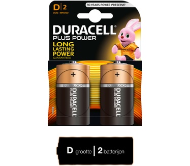 Duracell Plus Power alkaline D-batterijen, verpakking van 2