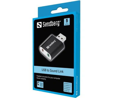 Sandberg USB to Sound Link. Audio-uitgangskanalen: 2.0 kanalen. Hostinterface: USB. Certificering: RoHS compliance. Ondersteunt Windows: Windows 10, Windows 10 Education, Windows 10 Education x64, Windows 10 Enterprise, Windows 10.... Gewicht: 100 g, Bree
