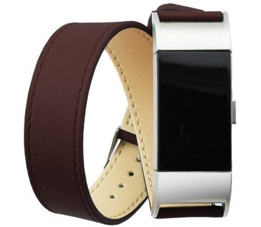 qMust Double Tour Lederen Watchband Fitbit Charge 2 - Brown