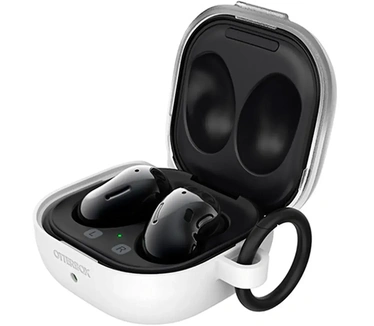Otterbox Hard Shell-hoofdtelefoonhoes voor Galaxy Buds Live/Galaxy Buds Pro/Galaxy Buds 2, schokbestendig, valbestendig, kras- en slijtbeschermhoes , inclusief karabijnhaak, Wit/Transparant