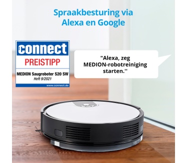 Medion Robotstofzuiger S20 SW MD20011 | App- en Alexa-besturing | Stofzuigen en dweilen | Intelligente navigatie | Cycloontechnologie | Groot stofreservoir | 100 min. looptijd