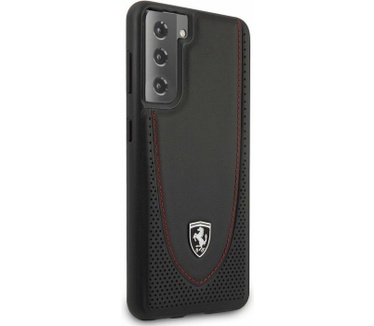 Ferrari Stitch Line Leather Back Case Samsung Galaxy S21+ - Zwart Zwart