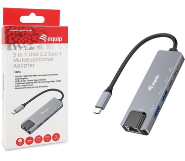 Equip 133496 5 in 1 multifunctionele adapter, 2,5GbE, USB-A x 2, USB-C x 1, USB-C , 100W USB PD
