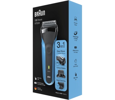 Braun Series 3 Shave&Style 310BT Elektrisch Scheerapparaat, Wet&Dry Scheermes Voor Man, Zwart/Blauw
