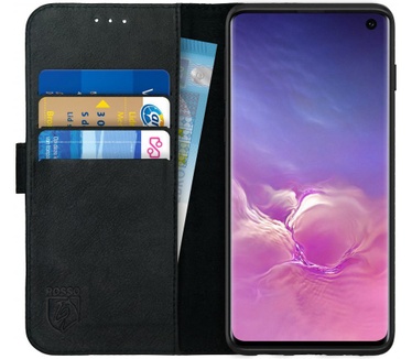 Rosso Deluxe Samsung Galaxy S10 Hoesje Echt Leer Book Case Zwart (Galaxy S10) Zwart