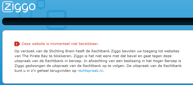 ziggo blokkering pirate bay