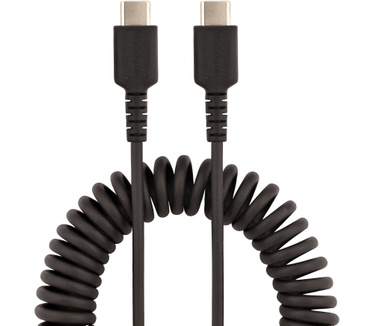 Startech.com 50cm USB C Laadkabel, Zwart, Robuuste Fast Charge & Sync USB-C Spiraalkabel, USB 2.0 Type-C Snellaadkabel, Duurzame Aramidevezels, USB-C Kabel M/M