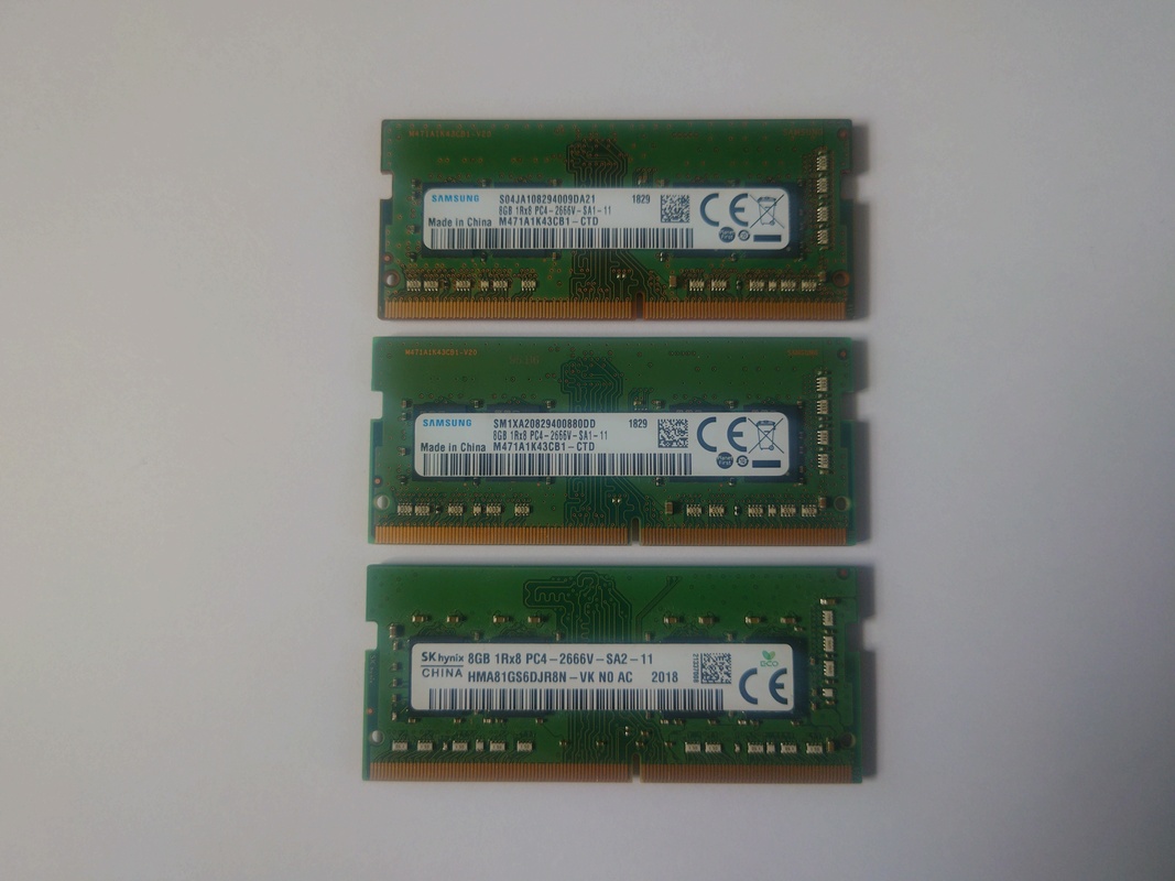 3x 8GB DDR4-2666 SODIMM (2x Samsung, 1x SK Hynix) aangeboden