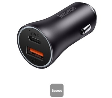 Baseus Golden Contractor Dual USB-A en USB-C Snelle Autolader 60W Zwart