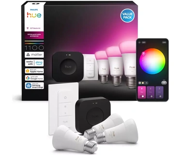 Philips Hue Starterkit: 3 E27 slimme lampen + dimmer switch + Bridge Pro