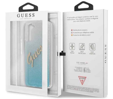 Guess Gradient Vintage GlitterCase Samsung Galaxy S21 Ultra Blauw Blauw
