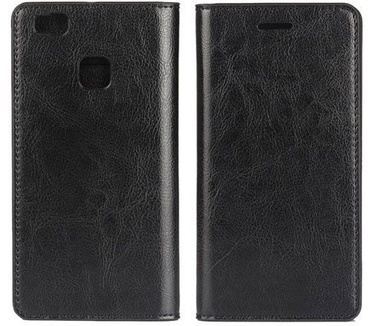 Echt Leren Huawei P9 Lite Bookcase Hoesje Met Pasjes Zwart Zwart