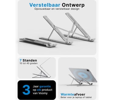 Voomy Office Laptop Standaard Verstelbaar - Ergonomische Stand - Aluminium - Zwart
