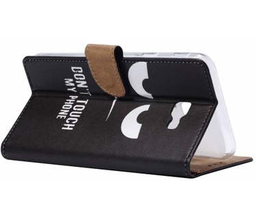 Don't Touch My Phone print lederen Bookcase hoesje voor de Samsung Galaxy J4 Plus 2018 - Zwart (Samsung Galaxy J4 Plus 2018) Zwart
