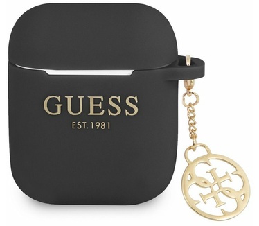 Guess Charms Silicone Case voor Apple Airpods 1 & 2 - Zwart Zwart