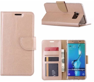 Luxe Lederen Bookcase hoesje voor de Samsung Galaxy S6 Edge Plus - Goud (Samsung Galaxy S6 Edge Plus) Goud