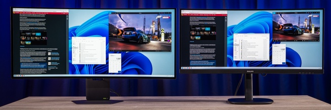 LG UltraGear evo 39GX950B naast reguliere 34"-ultrawide