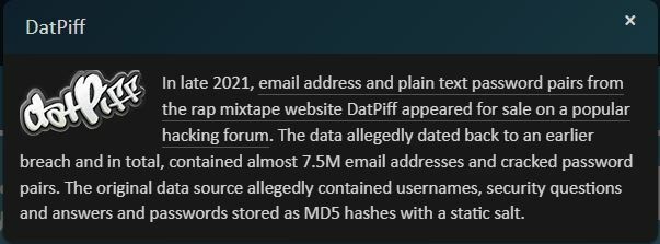 Have I been Pwned- melding DatPiff