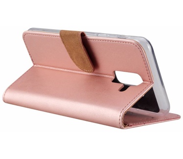 Luxe Lederen Bookcase hoesje voor de Samsung Galaxy A6 Plus 2018 - Metallic Roze (Samsung Galaxy A6 Plus 2018) Rosé Goud