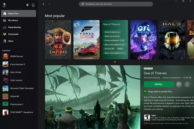 Xbox-app voor pc met  Game Performance Fit Indicator