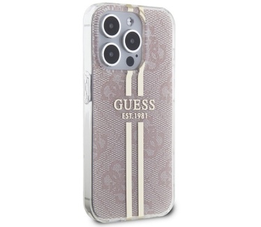 Guess 4G Gold Stripe Back Case - Apple iPhone 15 Pro (6.1") Roze Roze