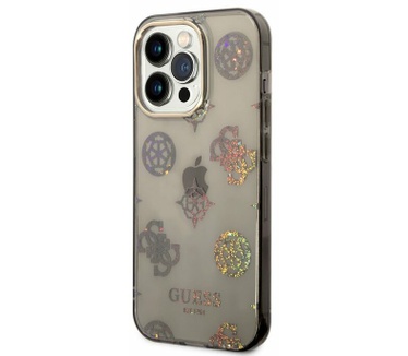 Guess Peony Glitter Back Case - iPhone 14 Pro Max (6.7") - Zwart Zwart