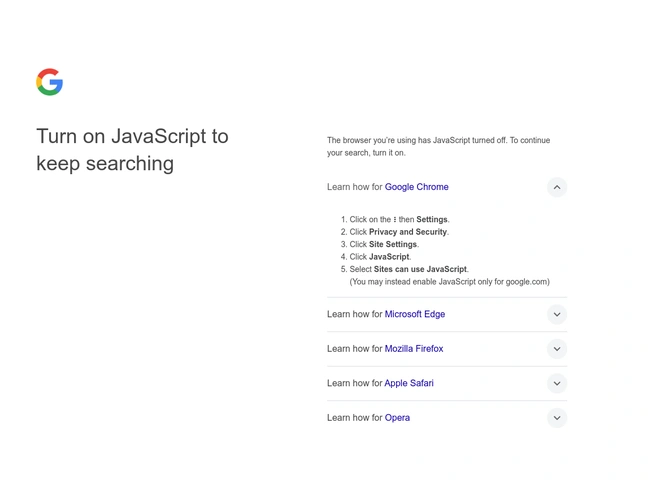 Melding om JavaScript te activeren tijdens het gebruik van Google Search. Bron: WebProNews