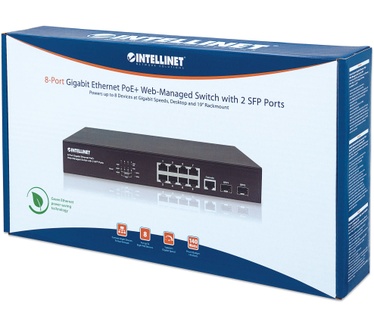 Intellinet 8-Port Gigabit Ethernet PoE+ Web-Managed Switch with 2 SFP Ports, IEEE 802.3at/af Power over Ethernet (PoE+/PoE) Compliant, 140 W, Endspan, Desktop, 19" Rackmount (Euro 2-pin plug)