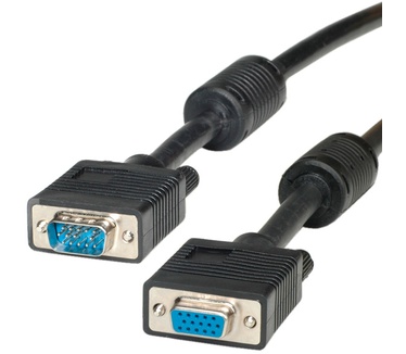Roline HQ VGA kabel HD15 M/F met ferrietkern 10,0m