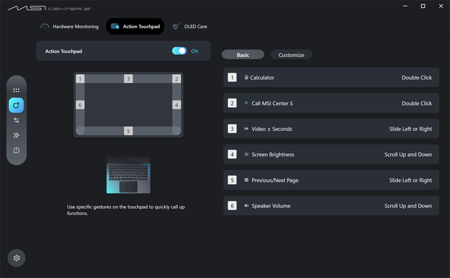 MSI Prestige action touchpad