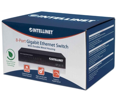 Intellinet 8-Port Gigabit Ethernet Switch, Metal (Euro 2-pin plug)