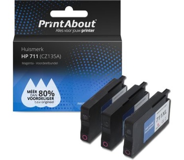 PrintAbout Huismerk HP 711 (CZ135A) Inktcartridge Magenta Voordeelbundel 3-pack