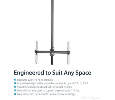 Startech.com TV beugel voor hoog plafond 2,5 m tot 3 m lange stang voor 32" to 75" tv's volledig instelbaar