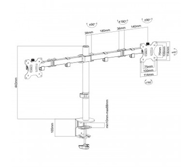 Ewent LCD bureausteun 13 - 27 inch, 2 schermen