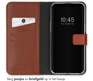 Selencia Echt Lederen Bookcase iPhone 15 - Lichtbruin