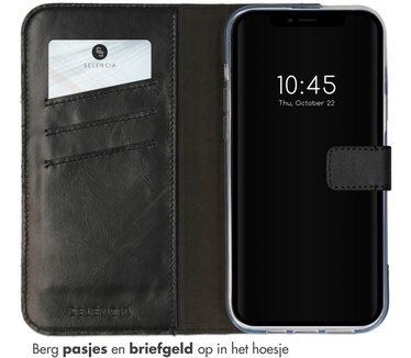 Selencia Echt Lederen Bookcase iPhone 14 Plus - Zwart