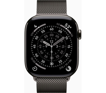 Apple Watch Series 11, 46mm, GPS + Cellular, Titanium, Milanees bandje M/L, Zwart (Zwart)