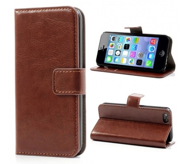 Kees KEES Lederlook Portemonnee Hoesje Apple iPhone 5C - Bruin