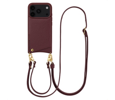 Selencia Nova Telefoonhoes met Koord en Pashouder voor de Apple iPhone 18 Pro / 17 Pro - Bold Burgundy