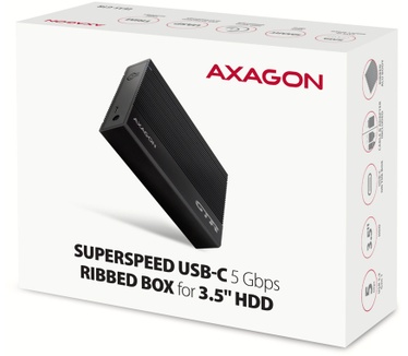 Axagon EE35-GTR USB-C 5Gbps - SATA 6G, 3.5 RIBBED box BLACK - USB Typ C