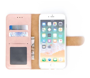 Luxe Lederen Bookcase hoesje voor de Apple iPhone 7 Plus - Metallic Roze (Apple iPhone 7 Plus) Rosé Goud