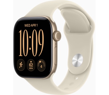 Apple Watch Watch Series 12 42mm 5G Goud (Beige Rubberen Band M/L), Zwart (Zwart)